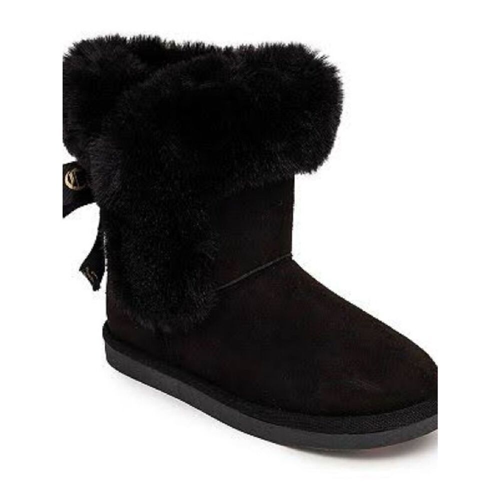 Juicy Couture Black Faux Fur Cuff Ankle Boots with Bow Detail